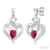 5x3 MM Pear Shape Ruby and 1/50 ctw Single Cut Diamond Earrings in Sterling Silver